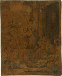 Abraham underholder englene [recto] av Rembrandt van Rijn