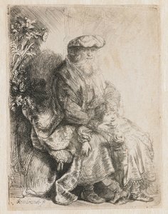 Abraham kjærtegner Isak Jakob kjærtegner Benjamin av Rembrandt van Rijn