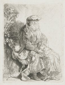 Abraham kjærtegner Isak Jakob kjærtegner Benjamin av Rembrandt van Rijn