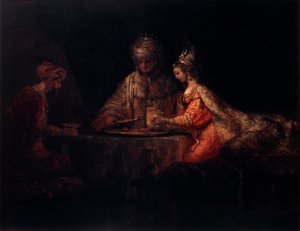 Ahasverus, Haman og Ester, 1660. av Rembrandt van Rijn