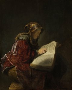 En gammel kvinne som leser, sannsynligvis profetinnen Hannah, 1631