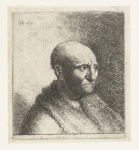 Skallet mann i pelskappe: byste av Rembrandt van Rijn