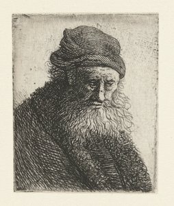 Skjeggete mann med kort bølget hår: byste av Rembrandt van Rijn