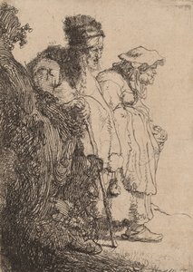 Tiggermann og kvinne bak en bank, ca. 1630. av Rembrandt van Rijn