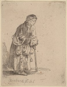 En tiggerkvinne som støtter seg til en stokk av Rembrandt van Rijn