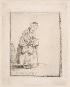 En tiggerkvinne som støtter seg på en stokk av Rembrandt van Rijn