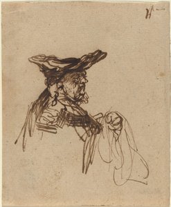 Byste av en eldre mann med flat lue av Rembrandt van Rijn