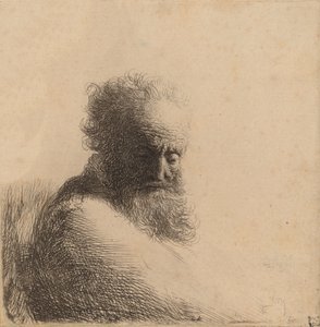 Byste av en gammel skjegget mann, ser ned, tre fjerdedeler høyre, 1631. av Rembrandt van Rijn