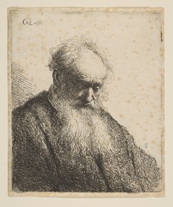 Byste av en gammel mann med flytende skjegg: The Head Inclined Three Quarters Right, 1630. av Rembrandt van Rijn