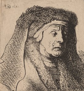 Byste av en gammel kvinne i en pelskappe og kraftig hodeplagg, 1631. av Rembrandt van Rijn