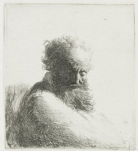 Byste av en gammel skjeggete mann, ser ned, tre kvarter høyre av Rembrandt van Rijn