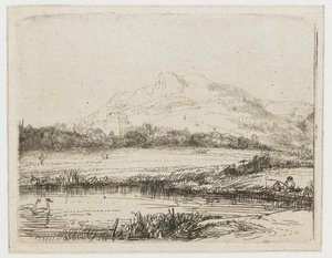Kanal med fisker og to svaner Kanal med fisker og to svaner av Rembrandt van Rijn