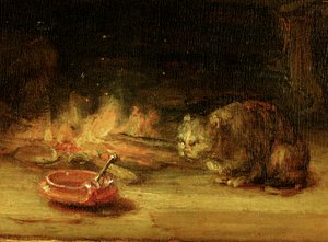 Katt, detalj av hellig familie med gardin, 1646 (se 244315) av Rembrandt van Rijn