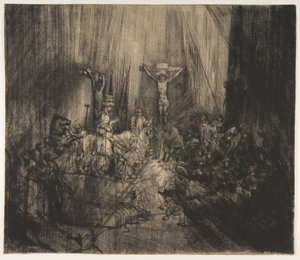 Kristus korsfestet mellom de to tyvene: De tre korsene, ca. 1660. av Rembrandt van Rijn