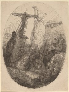 Kristus korsfestet mellom de to tyvene: en oval plate av Rembrandt van Rijn