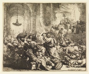 Kristus som driver pengevekslerne fra tempelet av Rembrandt van Rijn