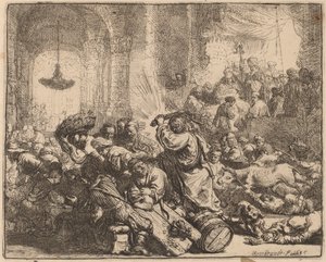 Kristus som driver pengevekslerne fra tempelet av Rembrandt van Rijn