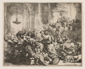 Kristus som driver pengevekslerne fra tempelet av Rembrandt van Rijn