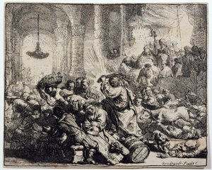 Kristus som driver pengevekslerne fra tempelet av Rembrandt van Rijn