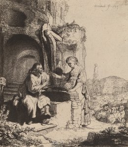 Kristus og kvinnen i Samaria blant ruiner, 1634. av Rembrandt van Rijn