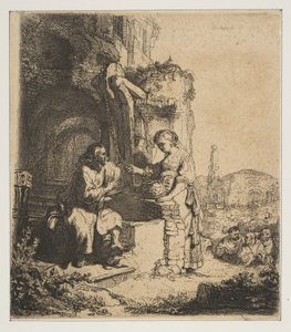 Kristus og kvinnen i Samaria blant ruiner. av Rembrandt van Rijn