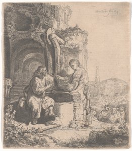 Kristus og kvinnen i Samaria blant ruiner, 1634 av Rembrandt van Rijn
