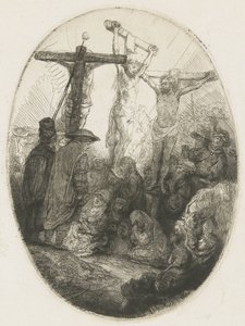 Kristus korsfestet mellom de to tyvene: en oval plate av Rembrandt van Rijn
