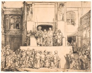 Kristus presenterte for folket: stor avlang tallerken av Rembrandt van Rijn