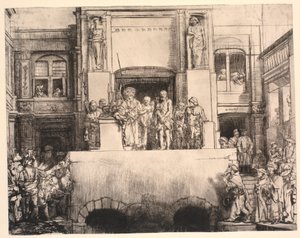 Kristus presenterte for folket: stor avlang tallerken av Rembrandt van Rijn