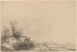Hytte ved siden av en kanal av Rembrandt van Rijn