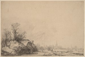 Hytte ved siden av en kanal av Rembrandt van Rijn