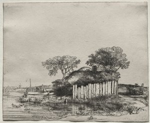 Hytte med hvit bleking av Rembrandt van Rijn