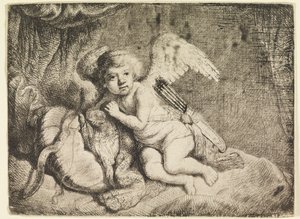 Cupid Resting, etter et maleri som tidligere ble tilskrevet Rembrandt av Rembrandt van Rijn