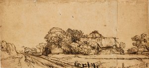 Gårdsbygninger ved siden av en vei, midten av 1600-tallet, av Rembrandt van Rijn
