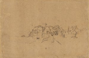 Figurer på Anthoniesdijk som kommer inn i Houtewael [verso] av Rembrandt van Rijn