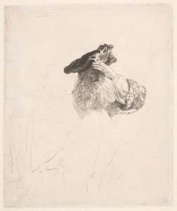 Gammel mann skygger for øynene med hånden av Rembrandt van Rijn