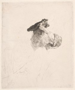Gammel mann skygger for øynene med hånden av Rembrandt van Rijn