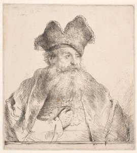 Gammel mann med pelslue av Rembrandt van Rijn