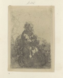 Jerome kneler i bønn og ser ned Recueil de quatre-vingt-cinq estampes originales (serietittel) av Rembrandt van Rijn