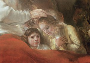 Jacob Blessing the Sons of Joseph, 1656 (detalj av 244314) av Rembrandt van Rijn