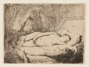 Jupiter og Antiope: Mindre plate av Rembrandt van Rijn