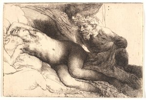 Jupiter og Antiope: den større platen av Rembrandt van Rijn