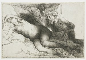 Jupiter og Antiope: den større platen av Rembrandt van Rijn