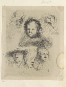 Kopstudies av Saskia en anderen Samling av åttifem originaltrykk (serietittel) av Rembrandt van Rijn