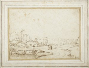 Landskap med en del av en dam av Rembrandt van Rijn