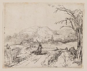 Landskap med sportsmann og hunder av Rembrandt van Rijn
