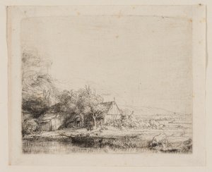 Landskap med en ku som drikker av Rembrandt van Rijn