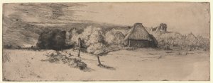 Landskap med en gårdsbygning og "Huset med tårnet" av Rembrandt van Rijn