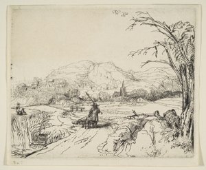 Landskap med en gjeter og en hund, ca. 1653. av Rembrandt van Rijn