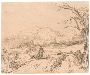 Landskap med en sportsmann og hunder av Rembrandt van Rijn